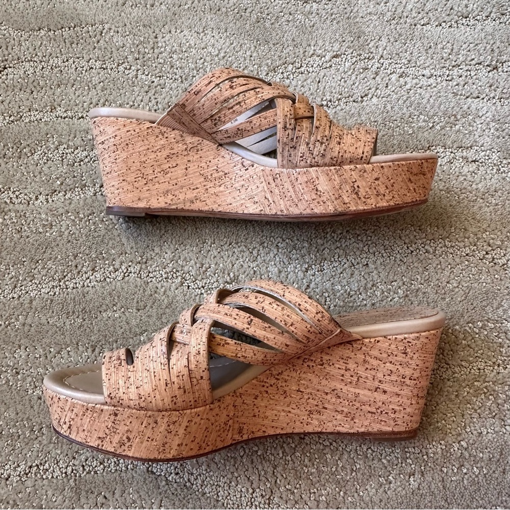 Donald J Pliner Flore Woven Strappy Platform Wedge Cork Slip On Sandals Tan 8.5 - Picture 6 of 16